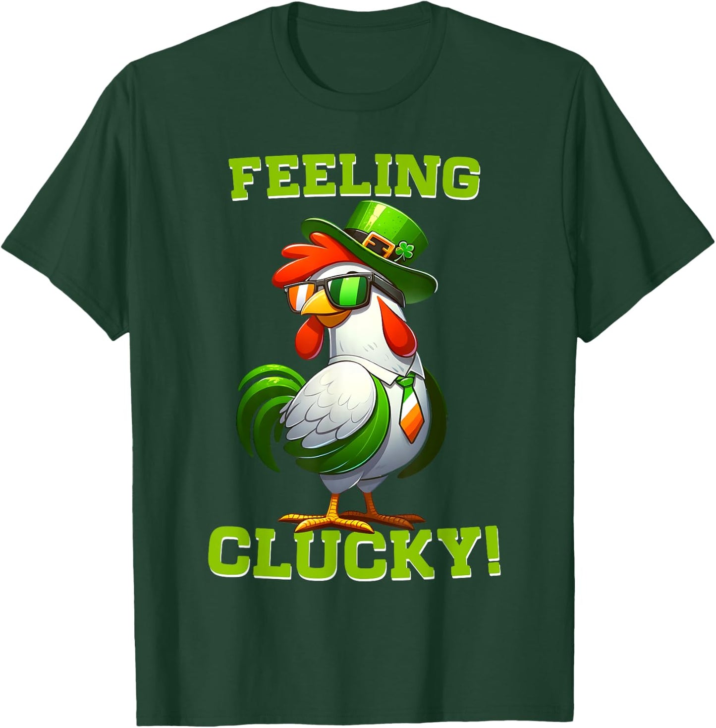 Feeling Clucky Funny Chicken St Patrick's Day Lucky Charm T-Shirt - T-Shirt | Forest