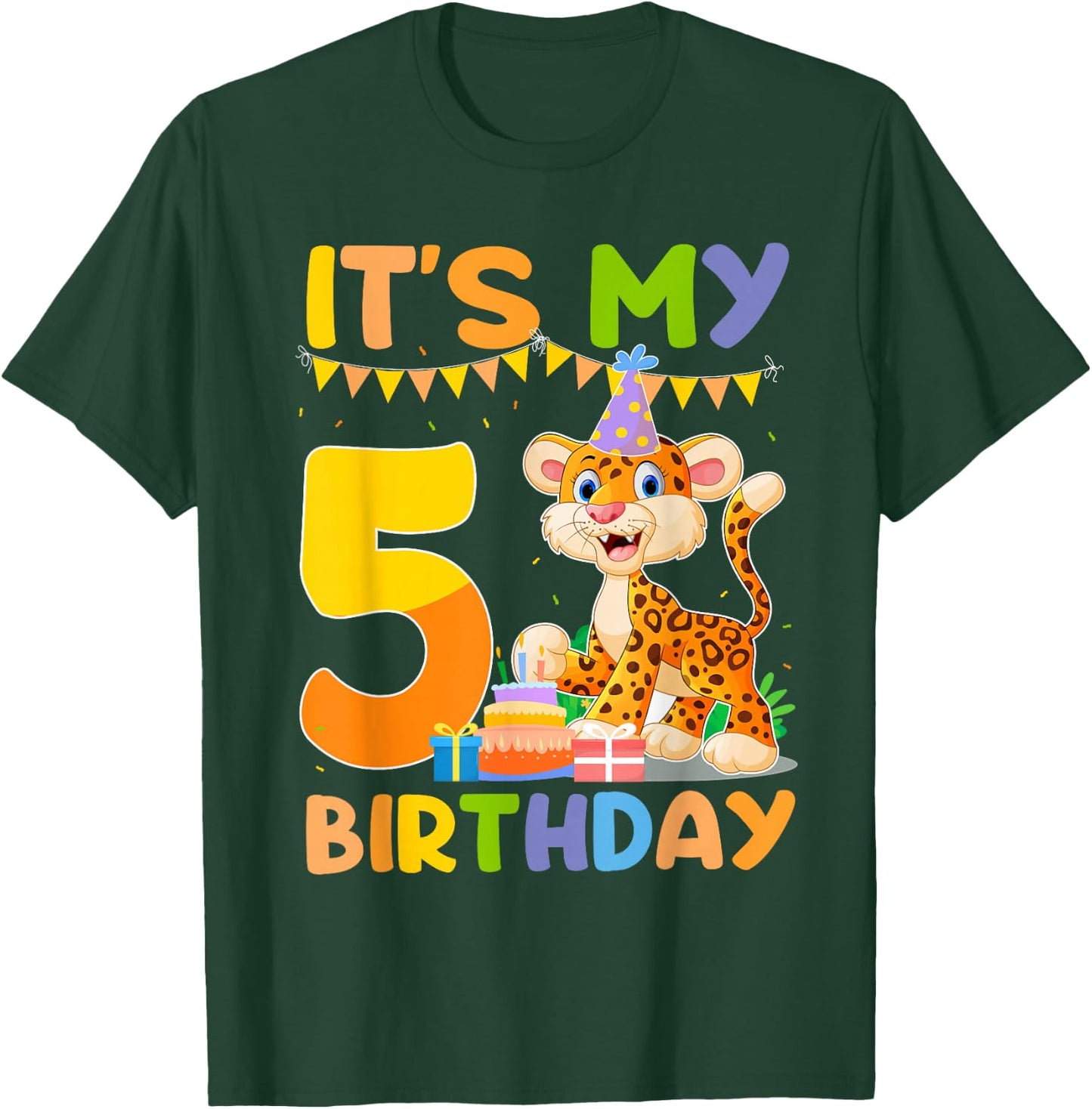 It's My 5th Birthday Leopard Cheetah 5 Year Old Birthday Par T-Shirt - T-Shirt | Forest