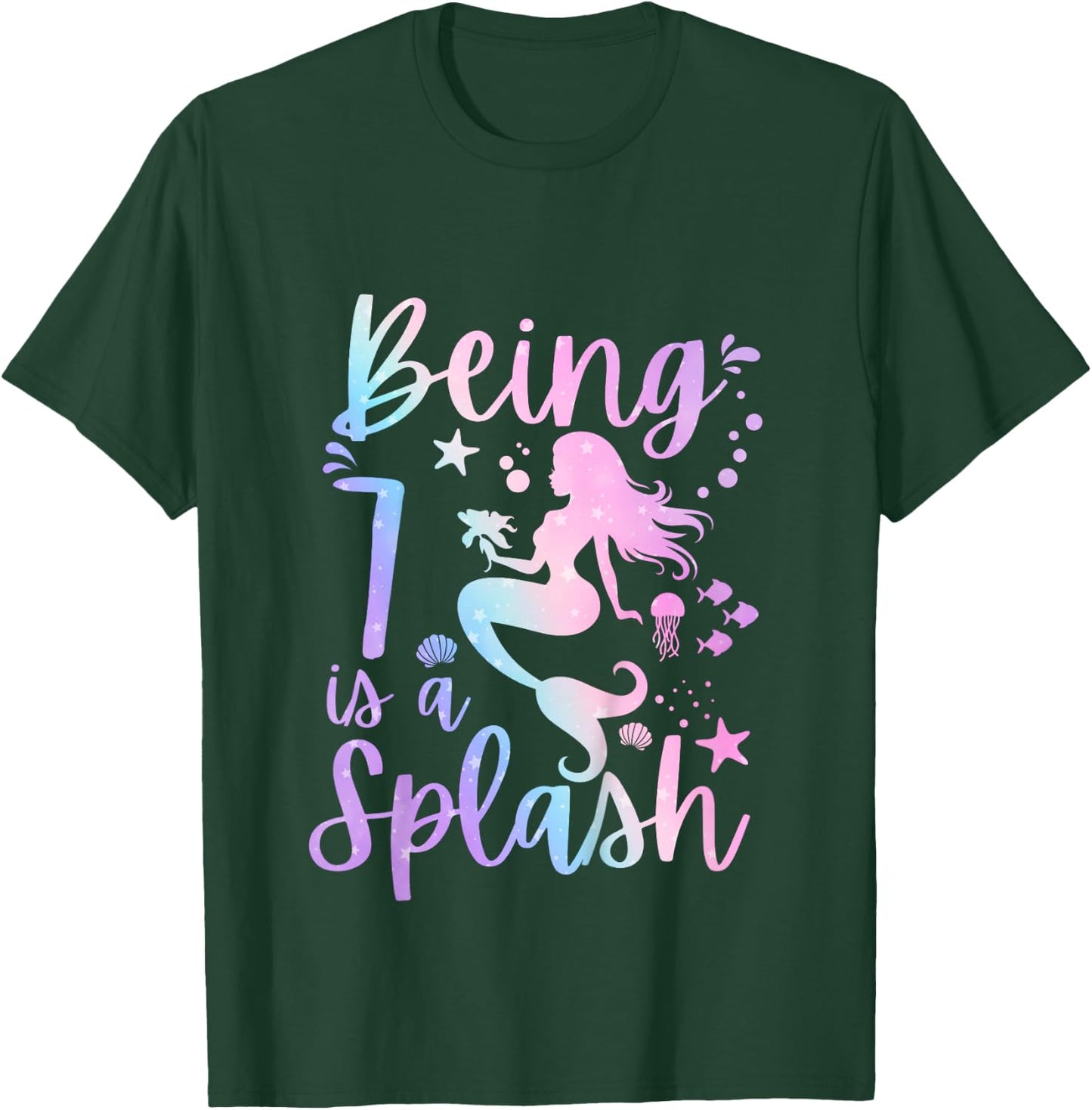 7 Year Old 7th Mermaid Birthday Under Sea Party Themed T-Shirt - T-Shirt | Forest