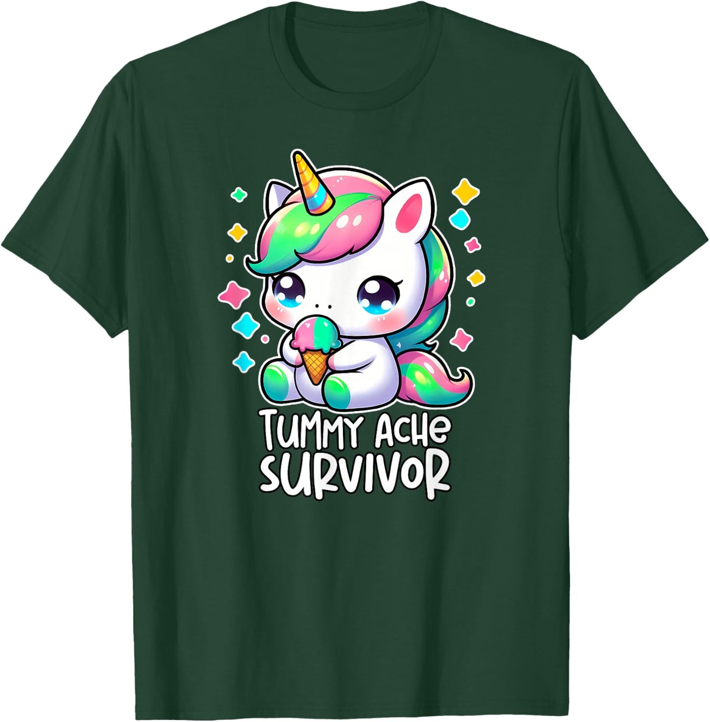 Tummy Ache Survivor Cute Unicorn My Tummy Hurts Meme Kids T-Shirt - T-Shirt | Forest