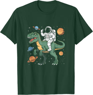 Astronaut On Dino Trex Space Rocker Boys Kids Toddler T-Shirt - T-Shirt | Forest