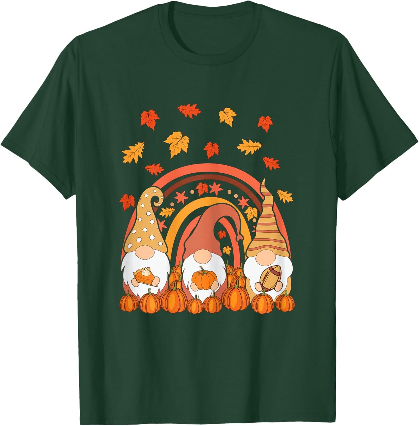 Thanksgiving Colorful Rainbow Pumpkin Fall Leaf Gnomes T-Shirt - T-Shirt | Forest