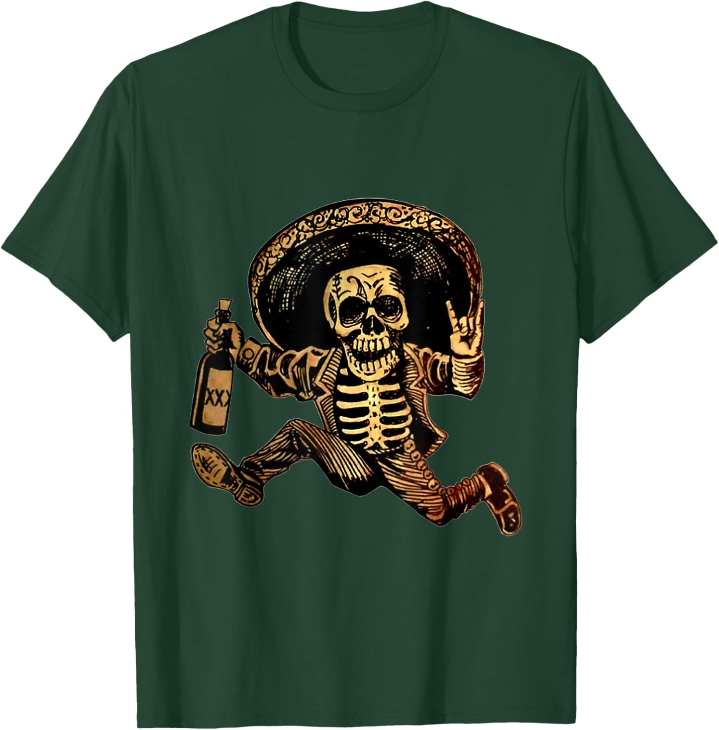 Rock And Roll Hand Skull Drinking Wine Funny Halloween T-Shirt - T-Shirt | Forest
