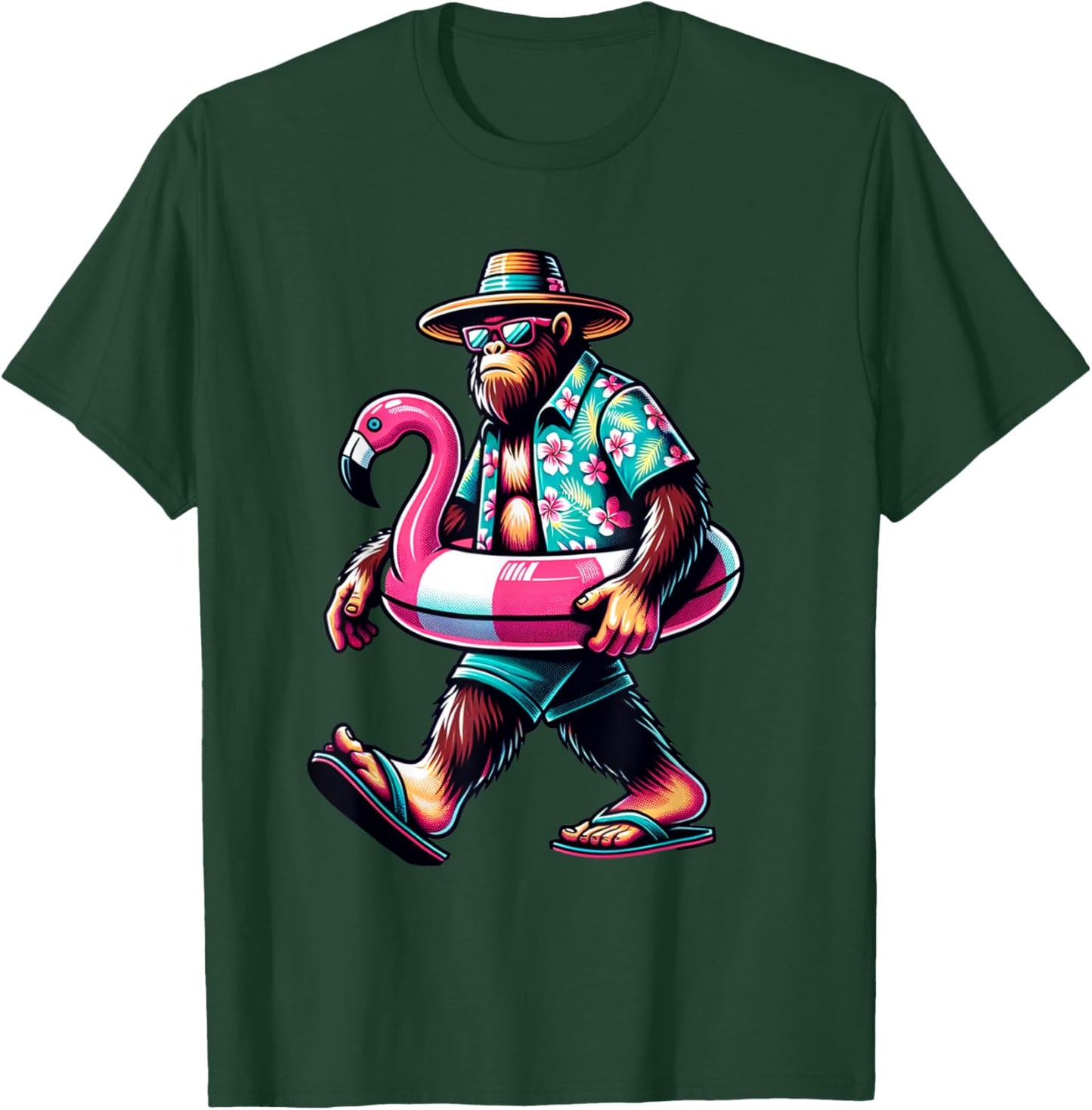 Bigfoot Pink Flamingo Aloha Pool Party Hawaiian Party T-Shirt - T-Shirt | Forest