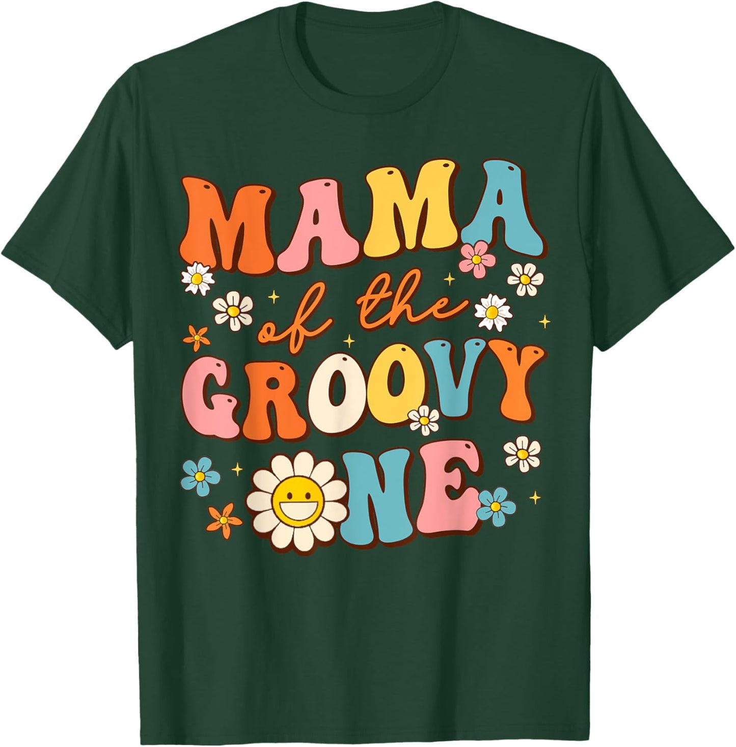Mama Of The Groovy One 1st Birthday Pregnancy Announcement T-Shirt - T-Shirt | Forest