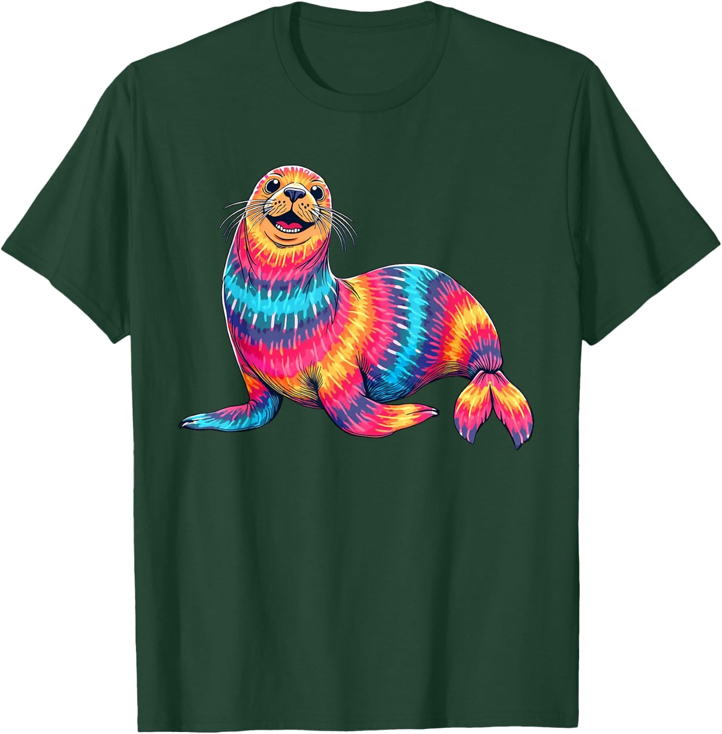 Tie Dye Seal Colorful Hippie Seal Rainbow T-Shirt - T-Shirt | Forest