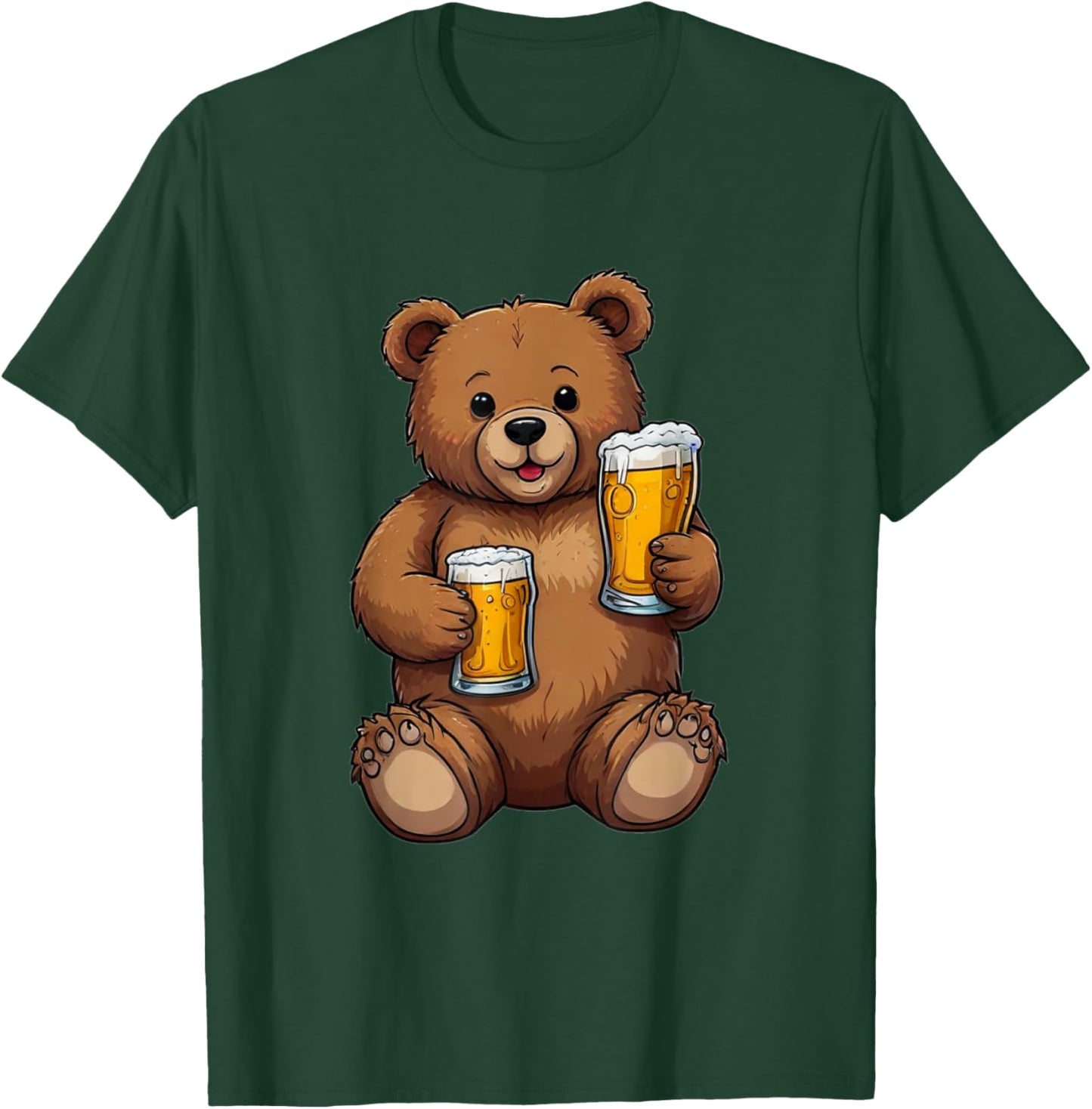 Teddy Bear Holding Two Beers in His Paws - Men's Day Father's Day T-Shirt - T-Shirt | Forest