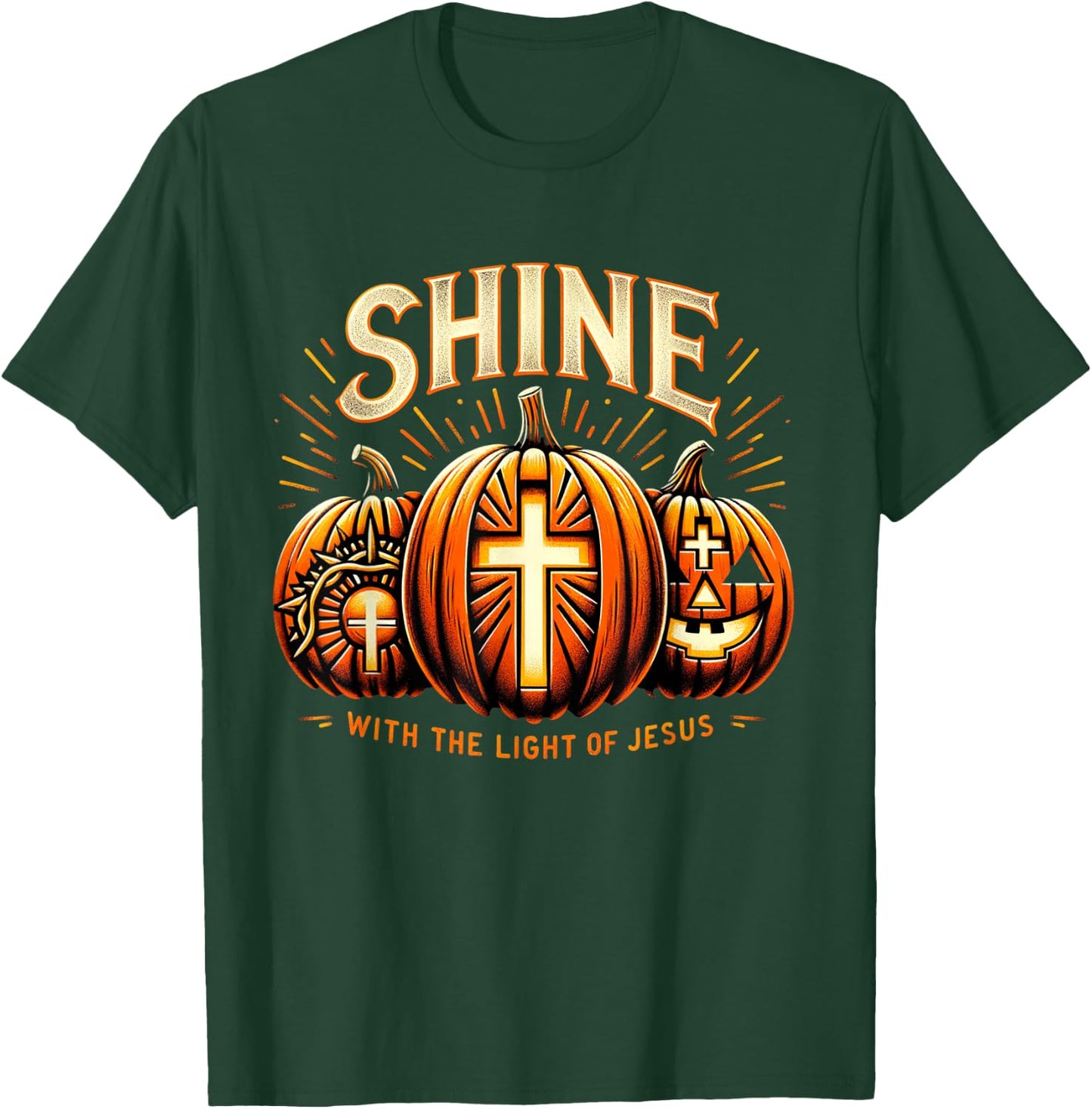 Halloween Scary Pumpkin Shine With Light Of Jesus Christian T-Shirt - T-Shirt | Forest