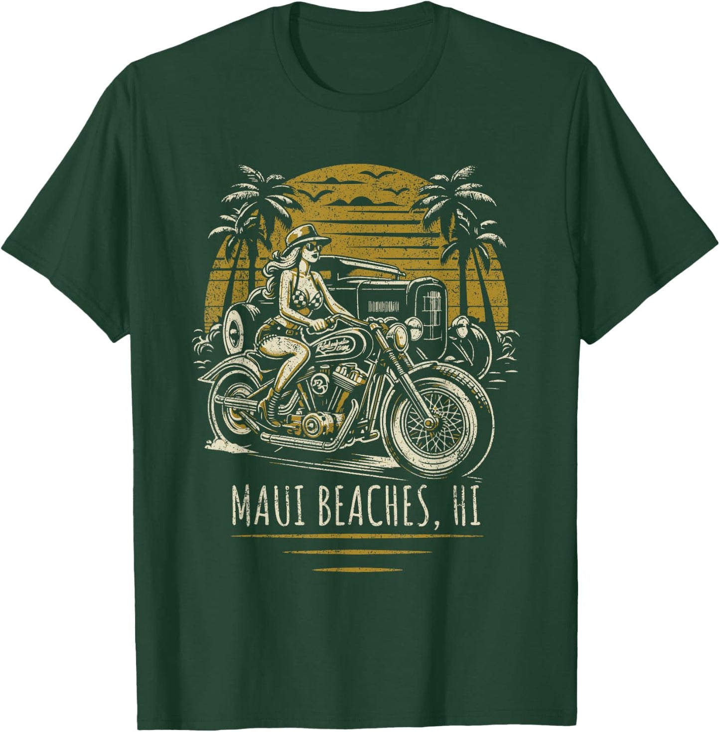 Maui Beaches Hawaii Motorcycle Hotrod Vintage Design T-Shirt - T-Shirt | Forest