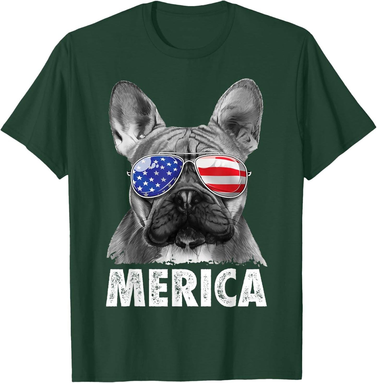 French Bulldog 4th of July Merica American Flag Sunglasses T-Shirt - T-Shirt | Forest