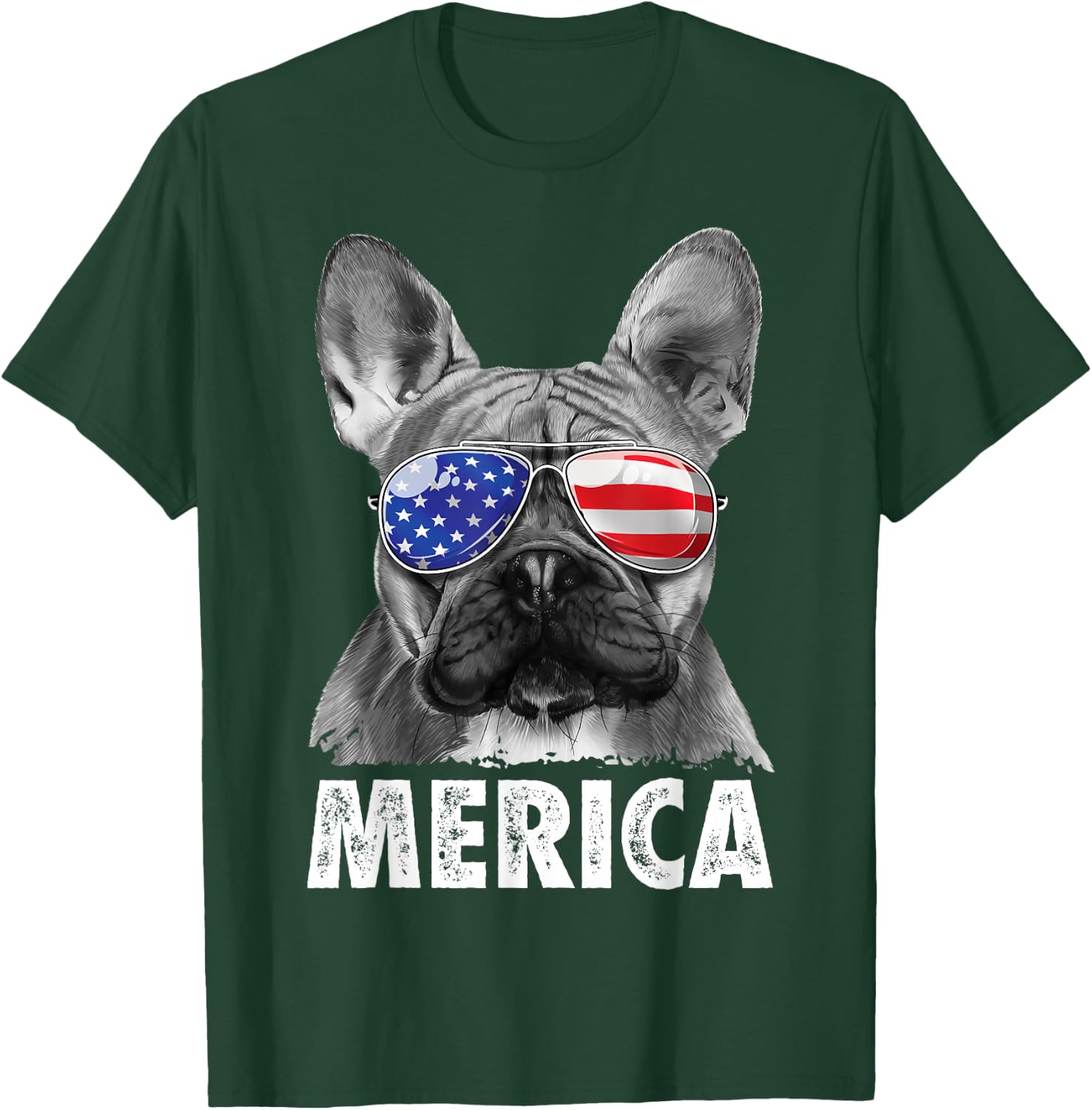 French Bulldog 4th of July Merica American Flag Sunglasses T-Shirt - T-Shirt | Forest