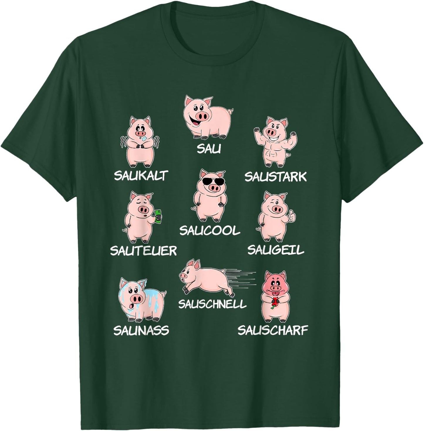 Saustark Funny Pigs Sau Saukalt Saustark Word Game Funny , black T-Shirt - T-Shirt | Forest