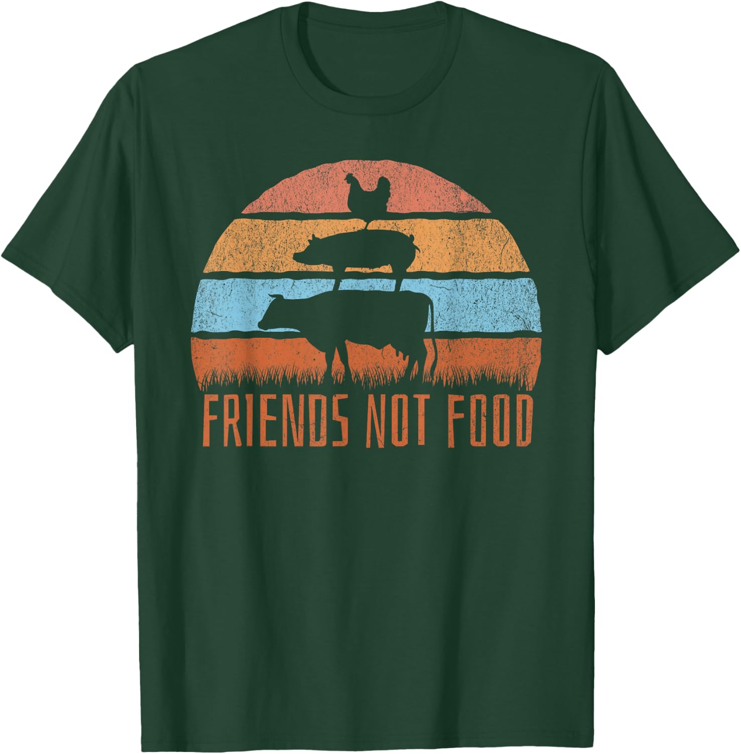 Animal Friends not Food Vegetarisch Vegan Niedlich Retro Vintage T-Shirt - T-Shirt | Forest