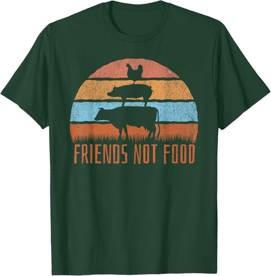 Animal Friends not Food Vegetarisch Vegan Niedlich Retro Vintage T-Shirt - T-Shirt | Forest