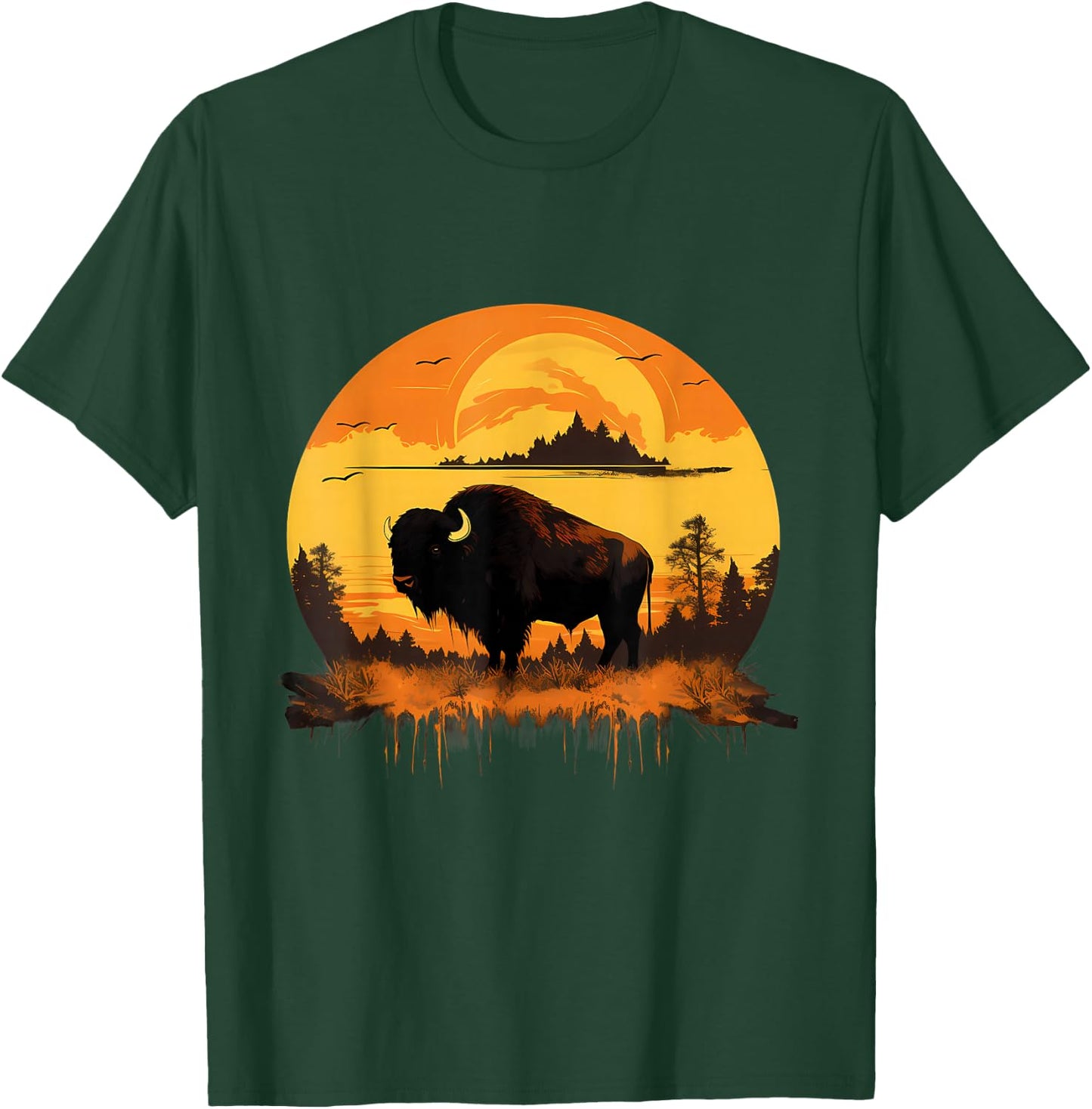 Buffalo Nature Sunset Bison Colorful Savanna Animal Art T-Shirt - T-Shirt | Forest
