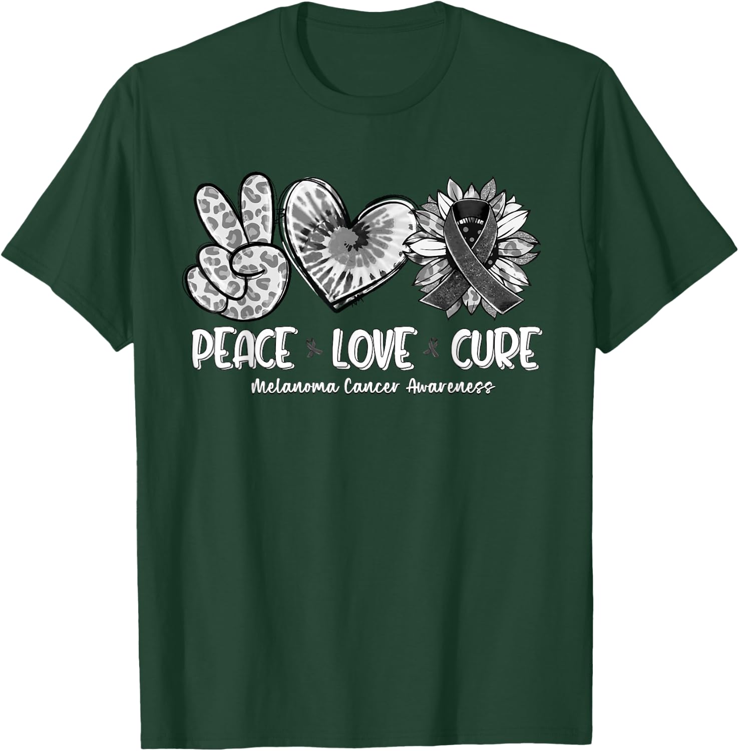 Peace Love Cure Sunflower Melanoma Cancer Awareness Gifts T-Shirt - T-Shirt | Forest
