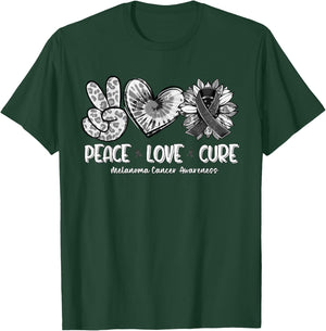 Peace Love Cure Sunflower Melanoma Cancer Awareness Gifts T-Shirt - T-Shirt | Forest
