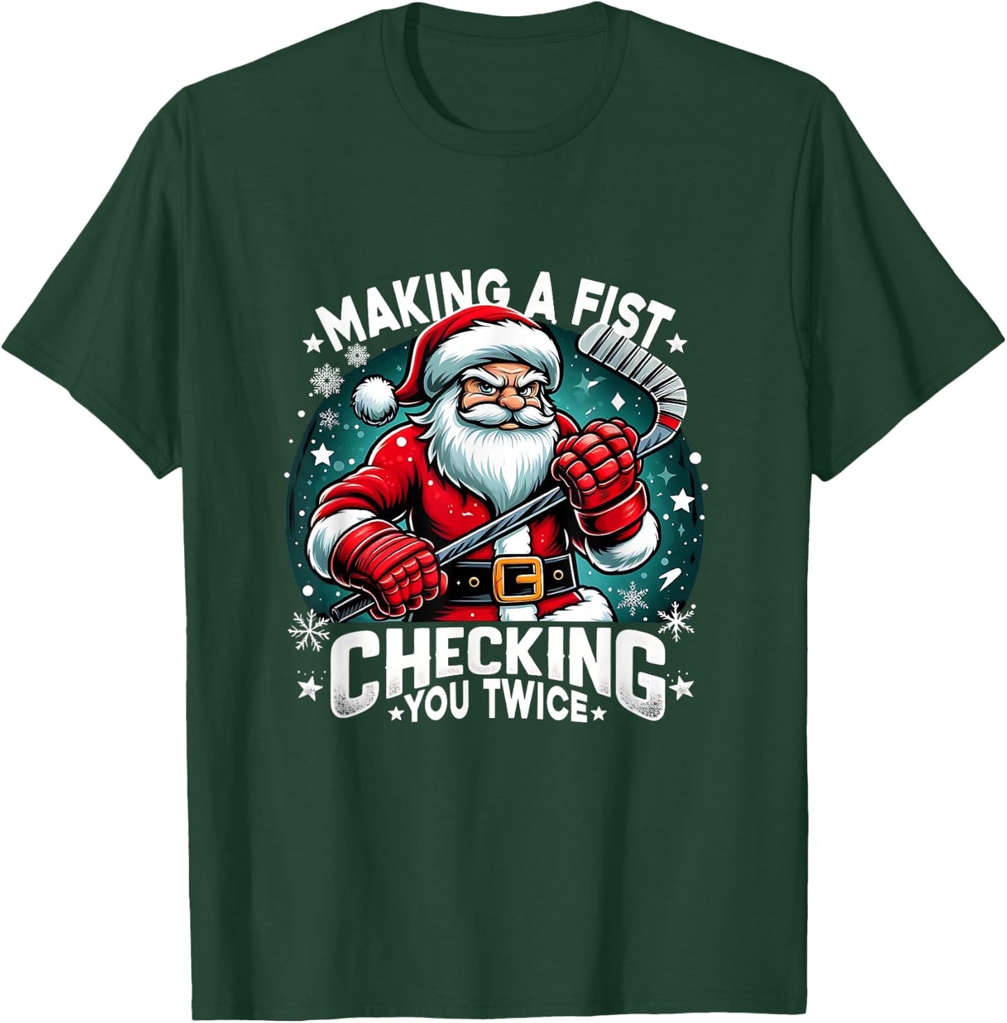 Making A Fist Checking Your Twice Santa Xmas Hockey Players T-Shirt - T-Shirt | Forest