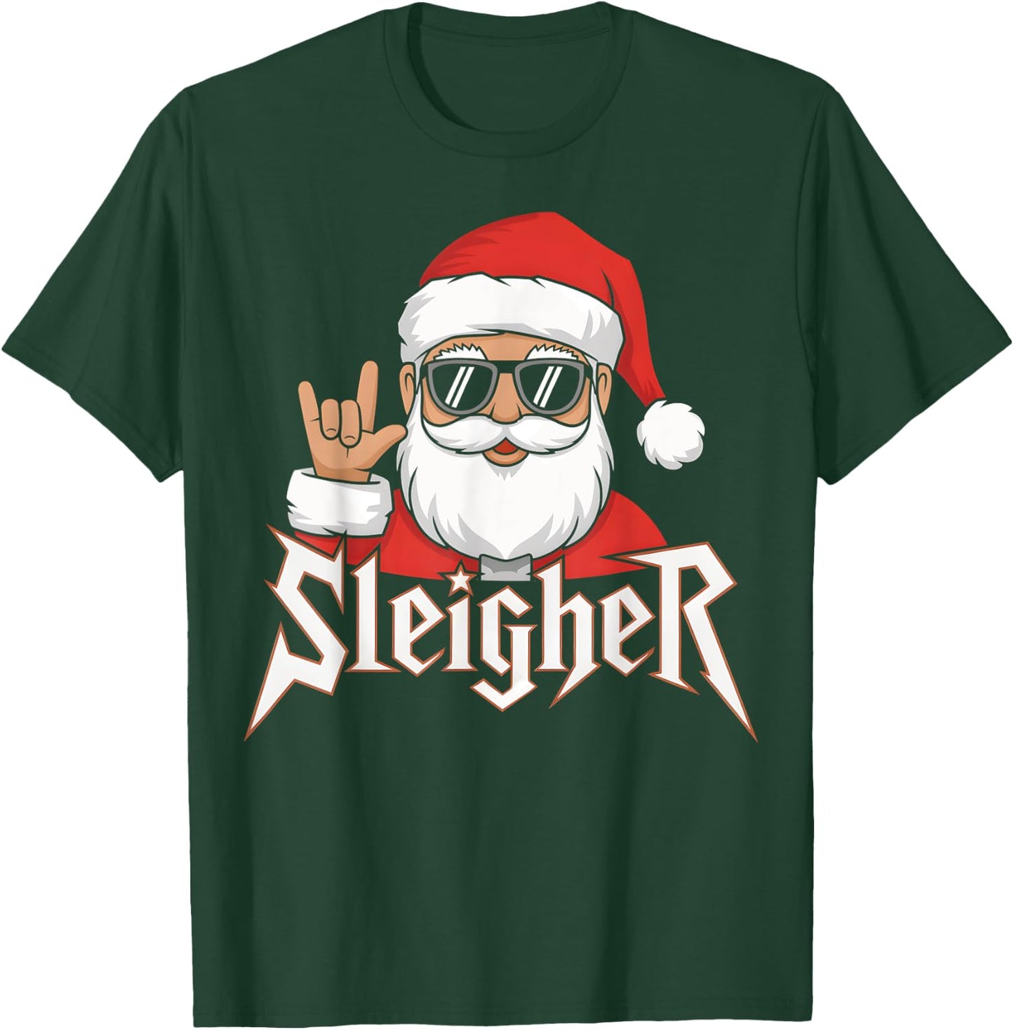 Sleigher Santa Claus Funny Rock Music Santa Claus Christmas T-Shirt - T-Shirt | Forest