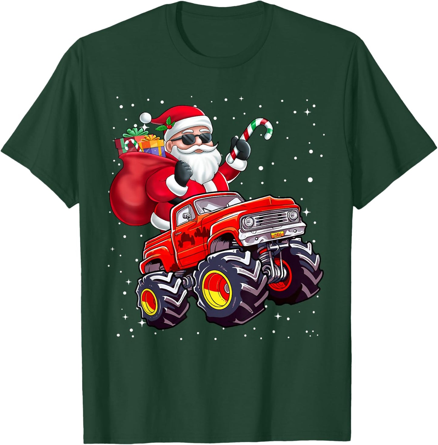 Santa Claus Riding A Monster Truck Christmas Boy Girl Kids T-Shirt - T-Shirt | Forest