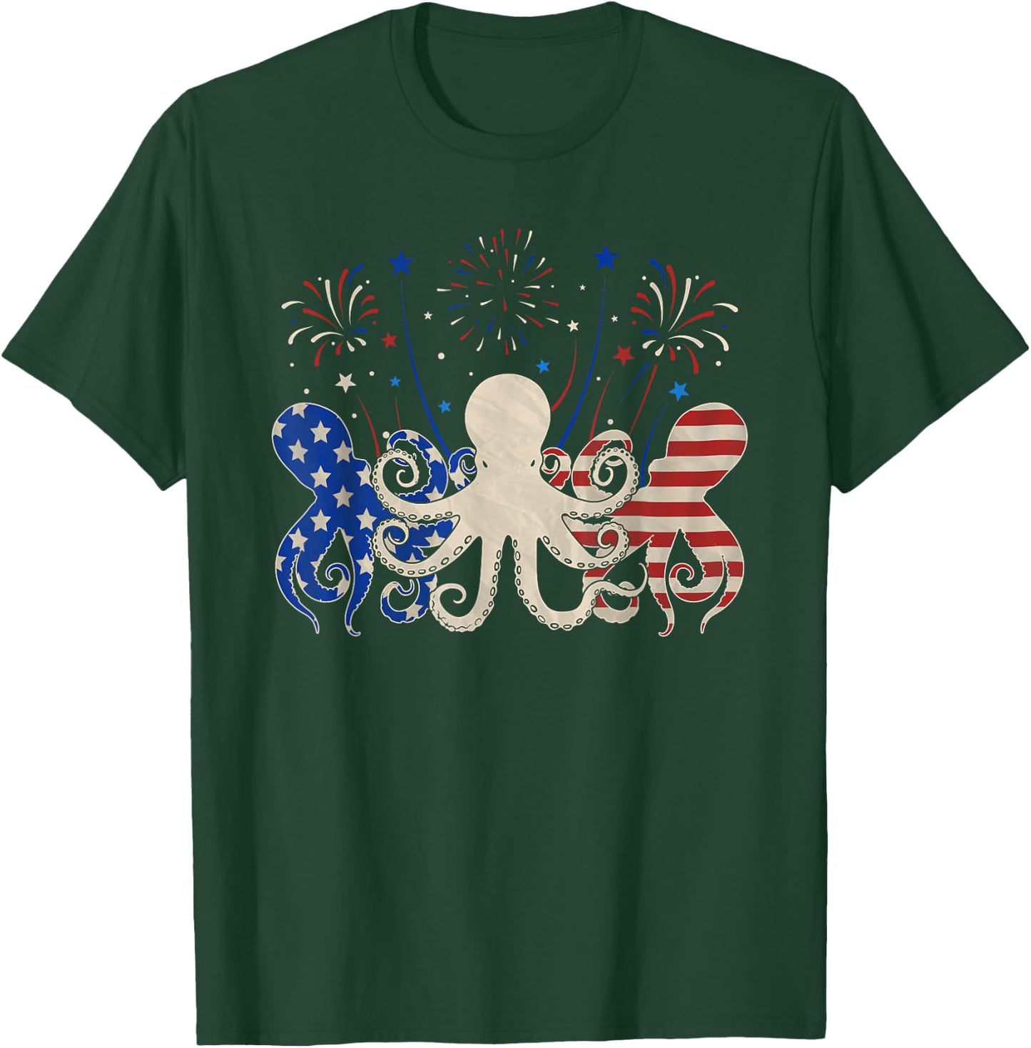 Three Octopus 4th of July Patriotic American Flag T-Shirt - T-Shirt | Forest