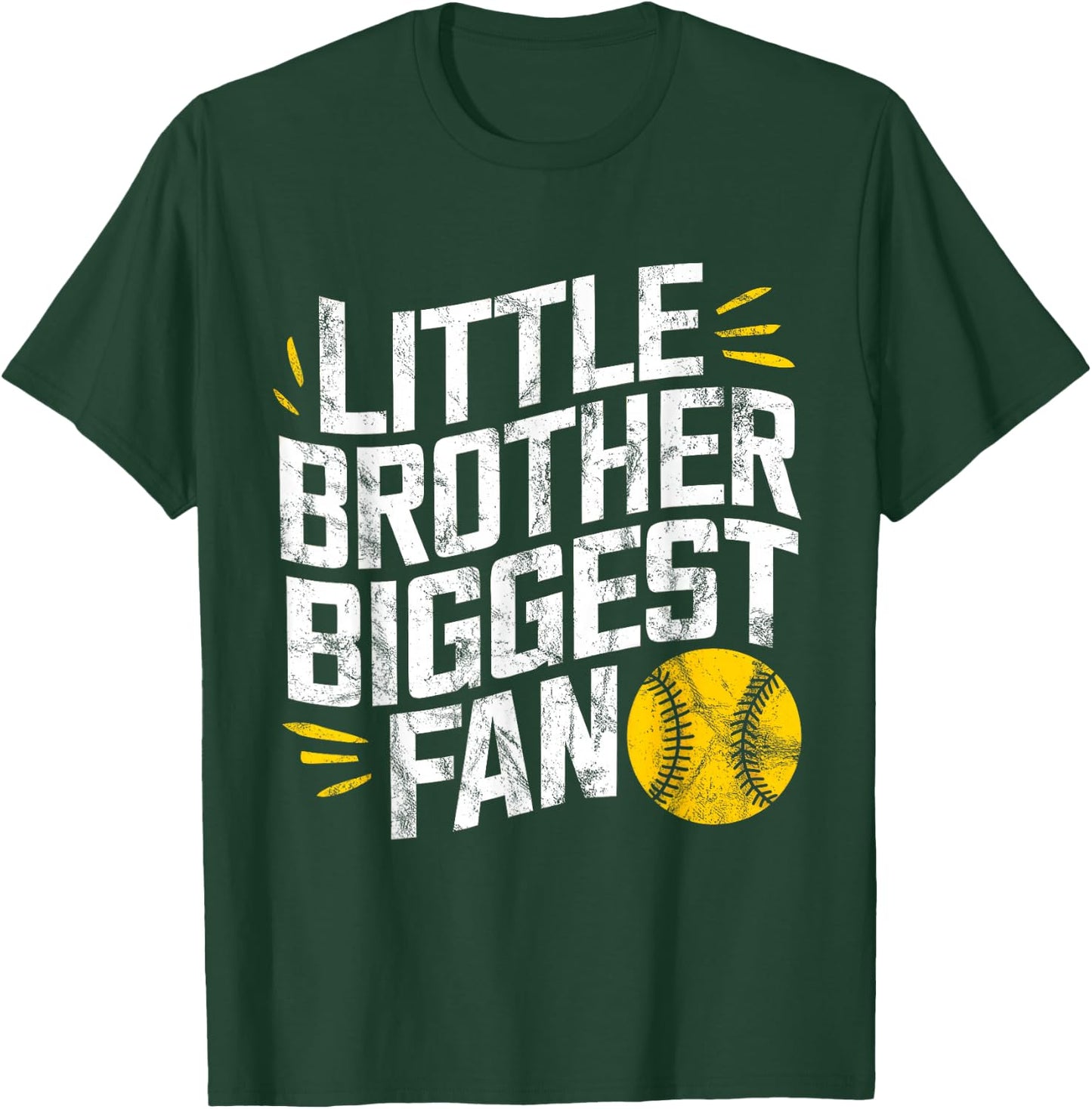 Little Brother Biggest Fan Softball Baseball Boys Funny T-Shirt - T-Shirt | Forest