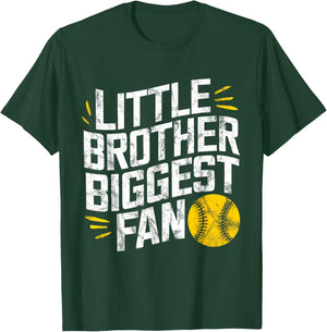 Little Brother Biggest Fan Softball Baseball Boys Funny T-Shirt - T-Shirt | Forest