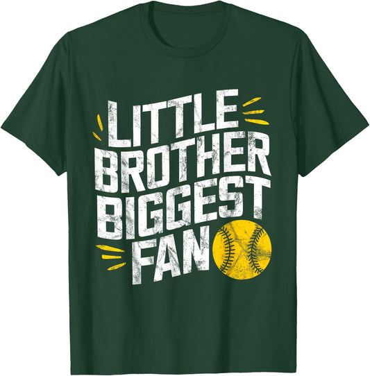 Little Brother Biggest Fan Softball Baseball Boys Funny T-Shirt - T-Shirt | Forest