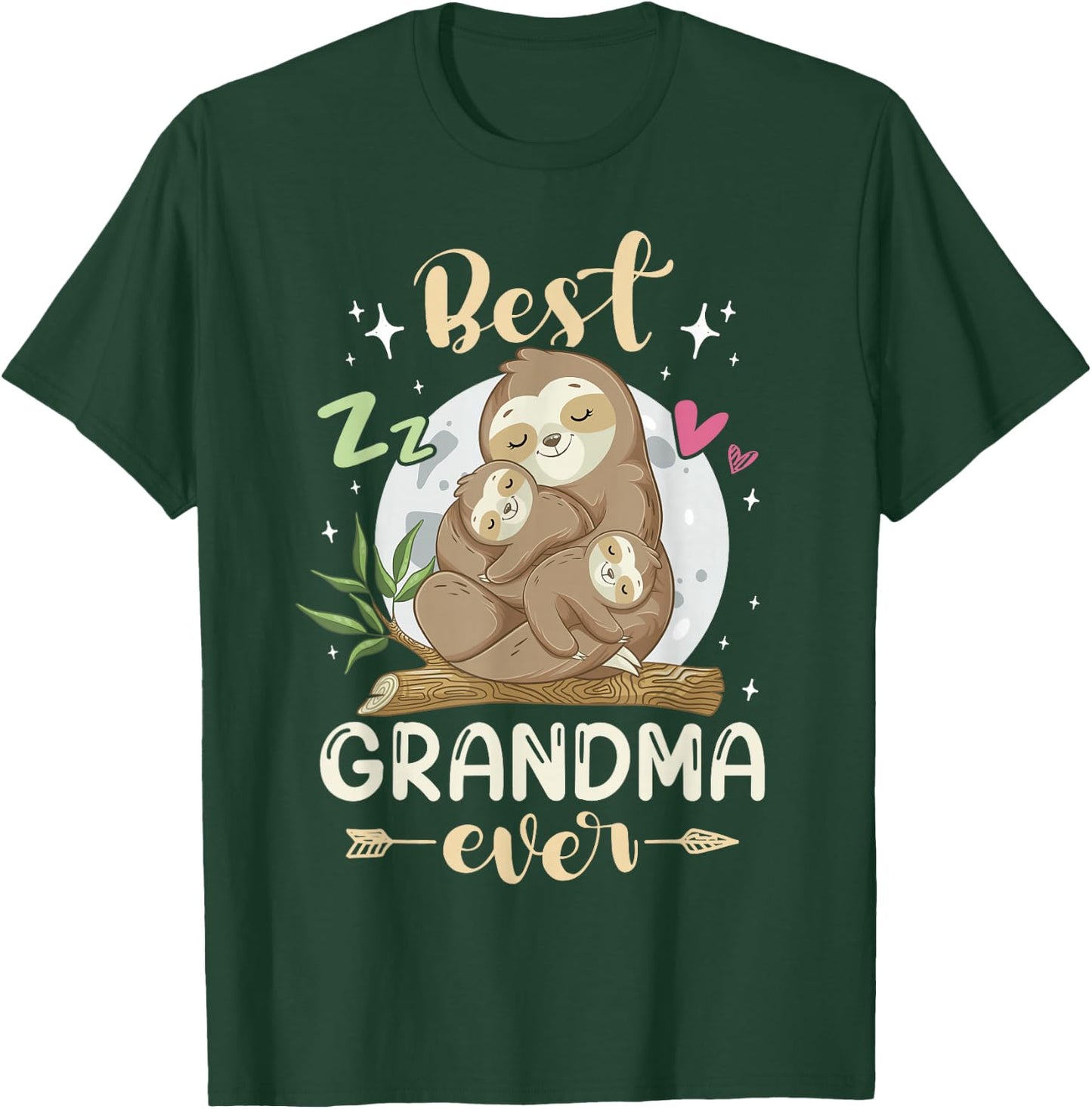Best Grandma Ever, Sloths Family Mother's Day Pajama Sleep T-Shirt - T-Shirt | Forest