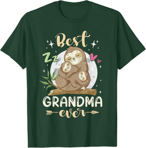 Best Grandma Ever, Sloths Family Mother's Day Pajama Sleep T-Shirt - T-Shirt | Forest