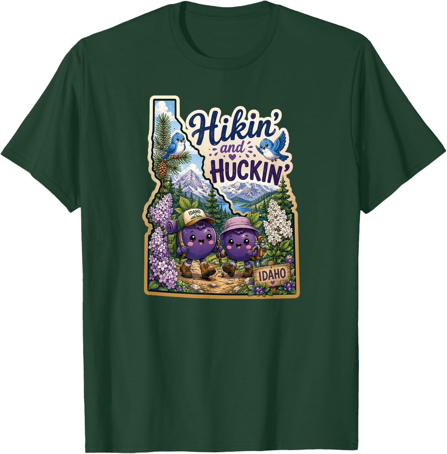 Idaho Hikin' and Huckin' Kawaii Huckleberry Adventure Design T-Shirt - T-Shirt | Forest