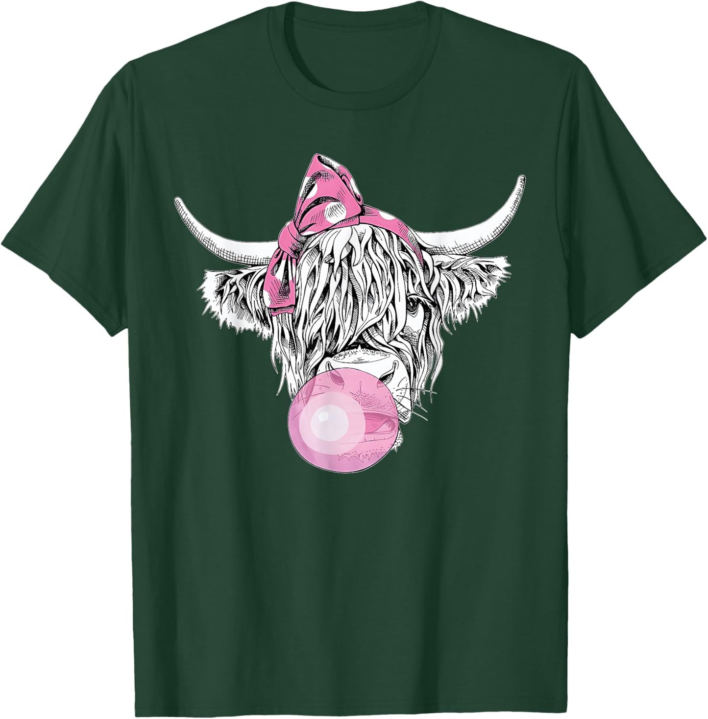 Bubble Gum Highland Cow Women Girls Heifer Farm Cow Lover T-Shirt - T-Shirt | Forest