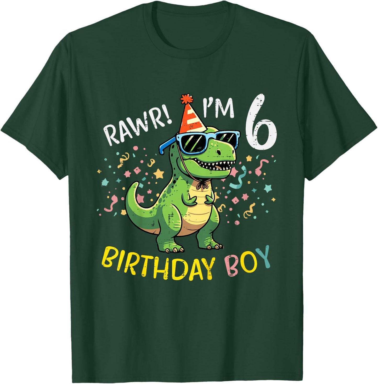 Kids 6th Birthday Trex Bday Boy Rawr Im 6 Years Old Boys Kids T-Shirt - T-Shirt | Forest