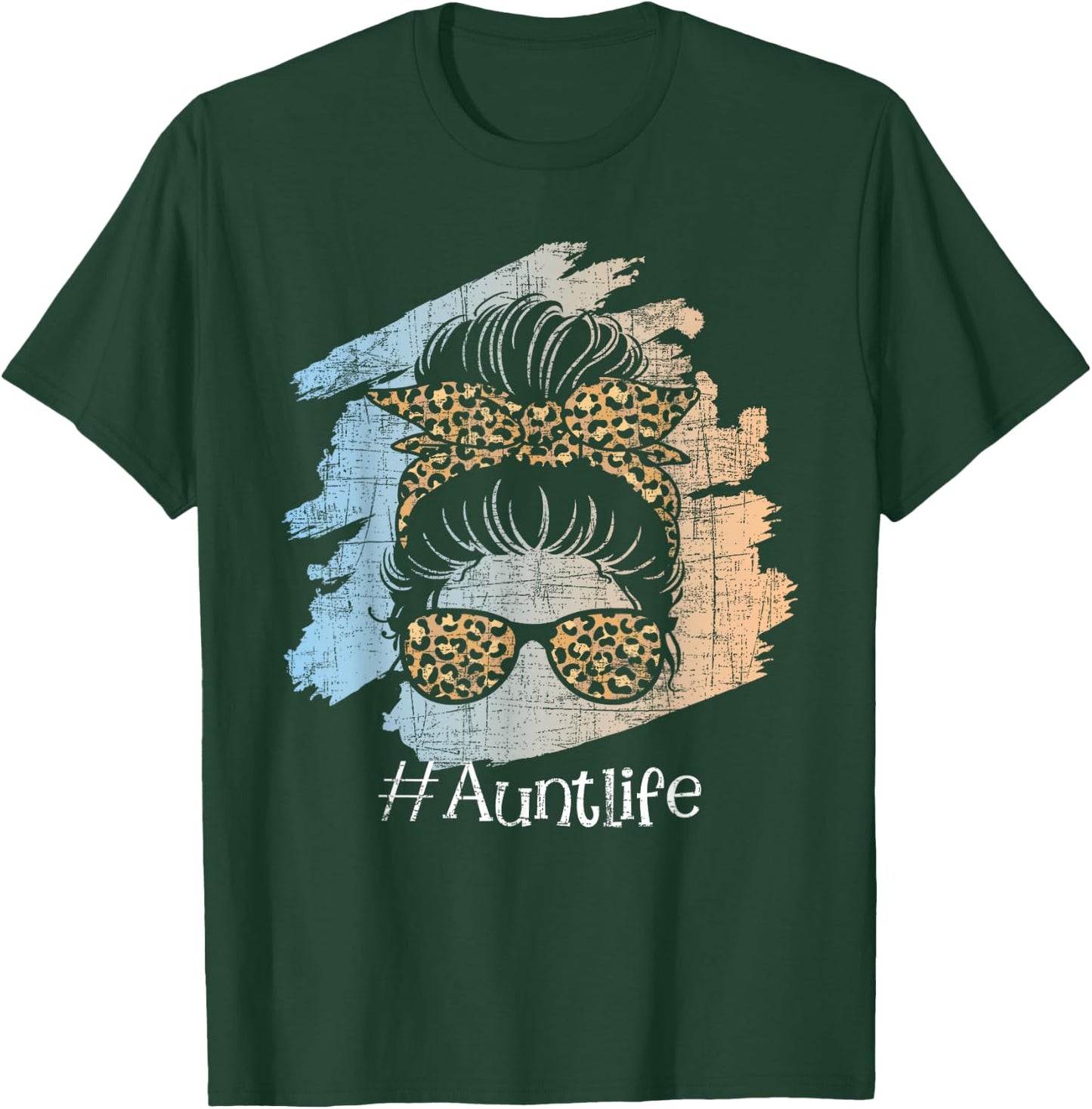 Aunt Life - Leopard Auntie Aunty Messy Hair Bun Niece Nephew T-Shirt - T-Shirt | Forest