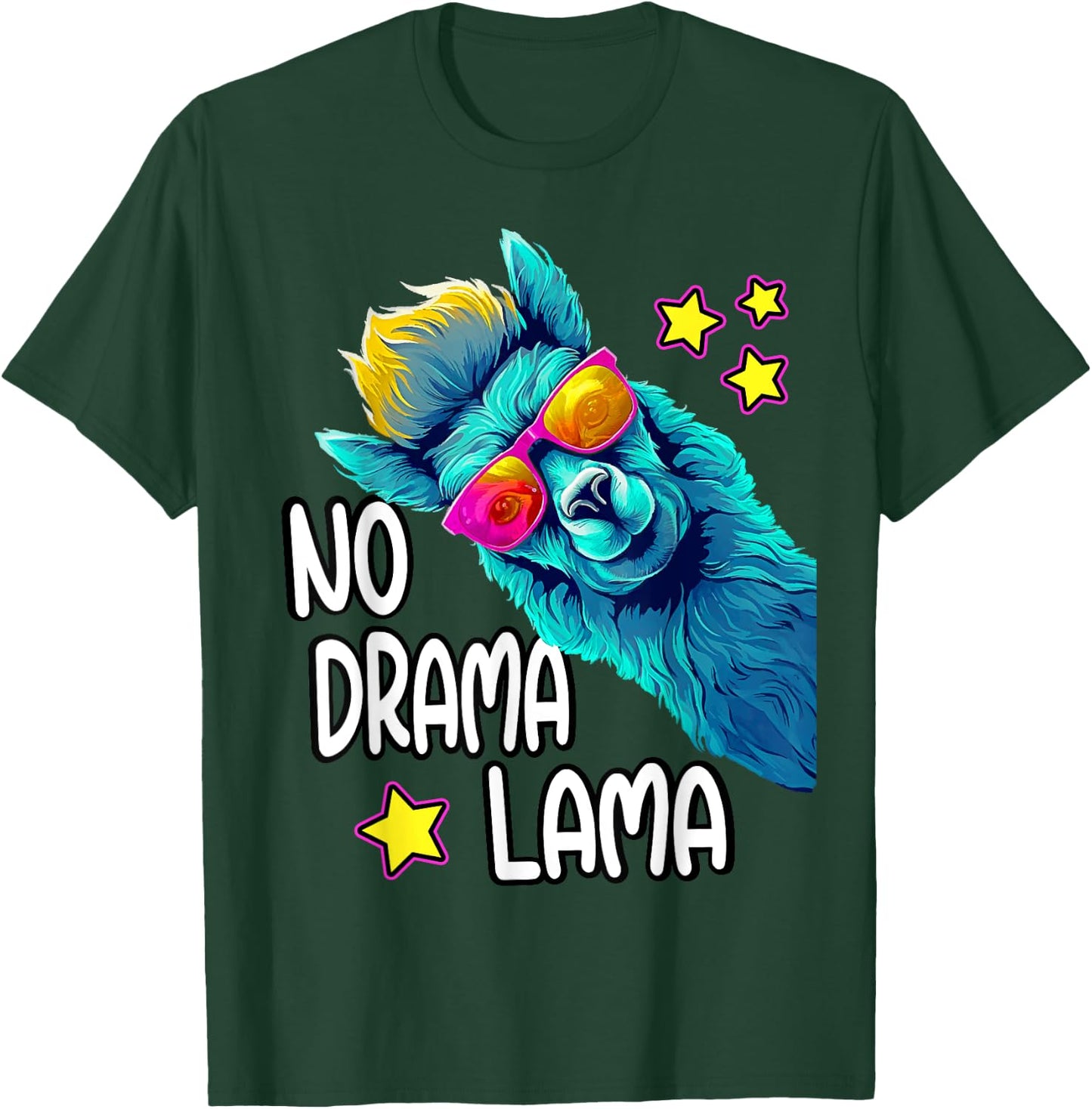 Lama No Drama with Sunglasses Cool Funny Saying Alpaca , black T-Shirt - T-Shirt | Forest