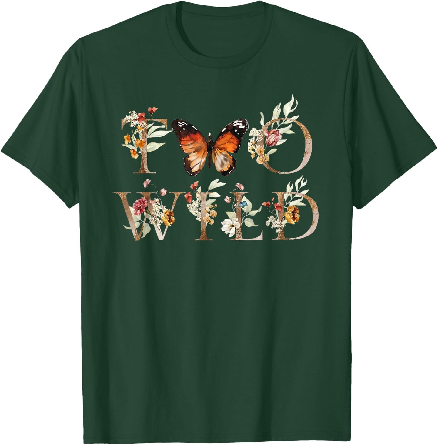 Two Wild 2nd Birthday Outfit Girl Wildflower Butterfly T-Shirt - T-Shirt | Forest