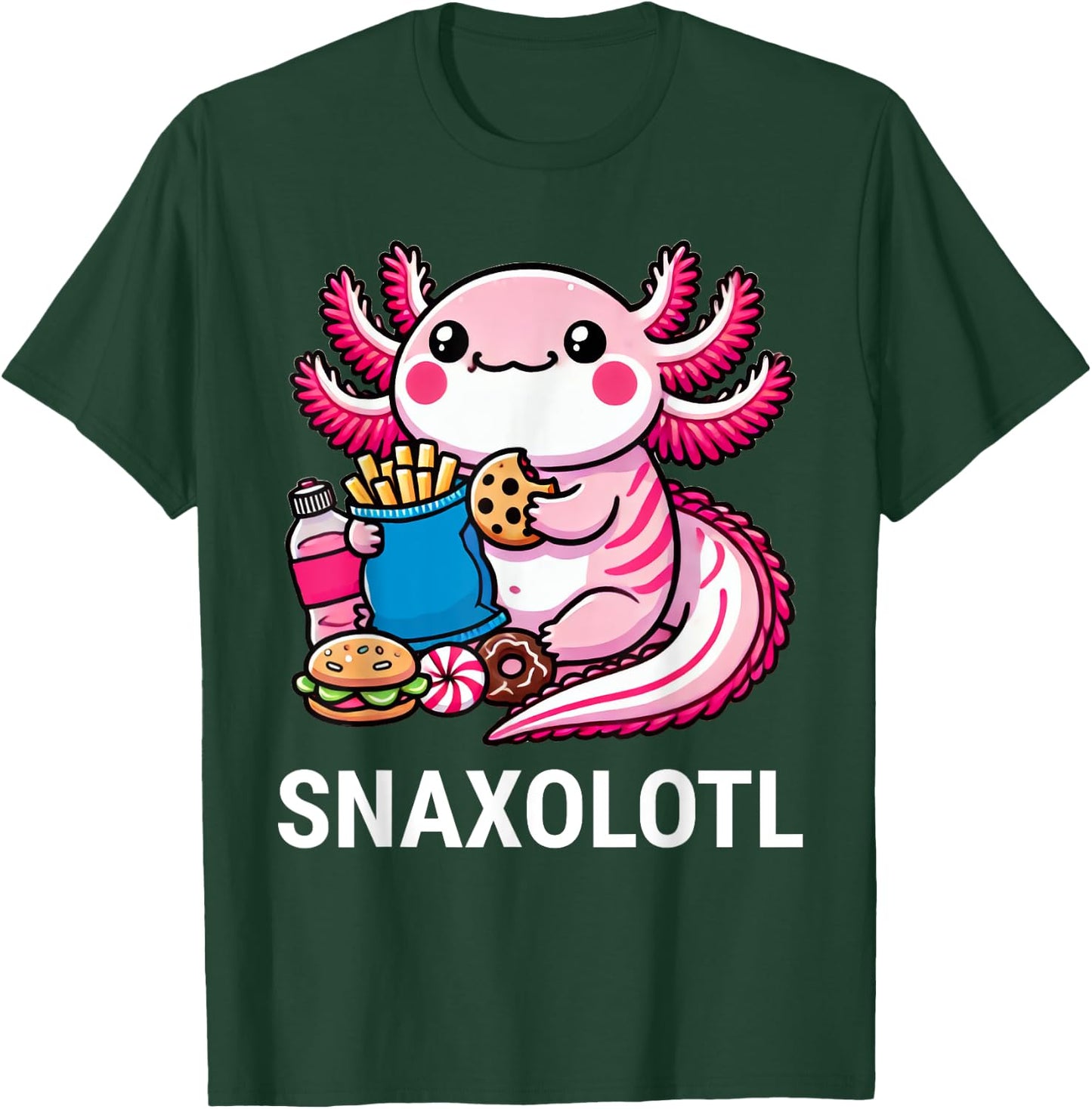 Snaxolotl Axolotl Snacks Funny Food Kawaii T-Shirt - T-Shirt | Forest