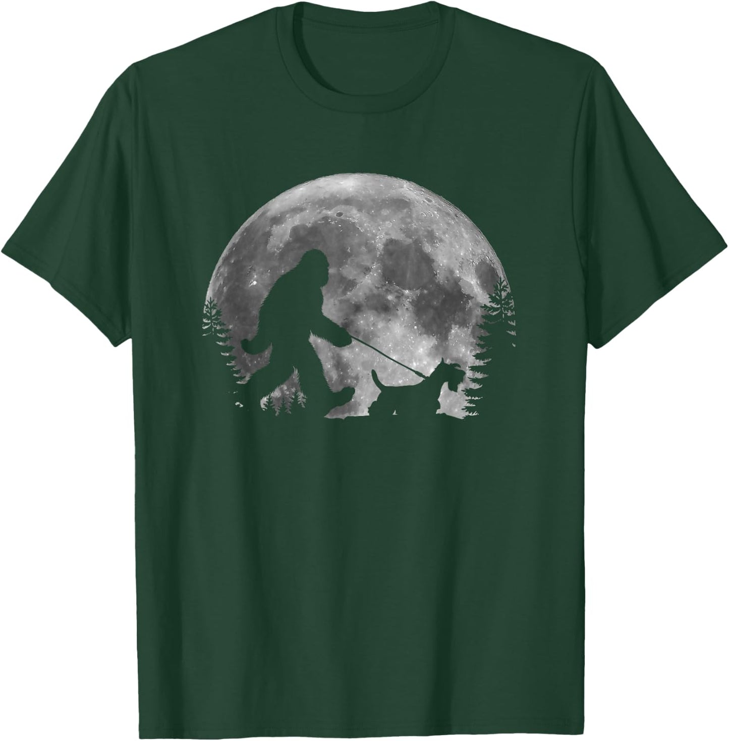 Bigfoot Walking a Dog Funny Scottish Terrier Moon Halloween Women Kids T-Shirt - T-Shirt | Forest