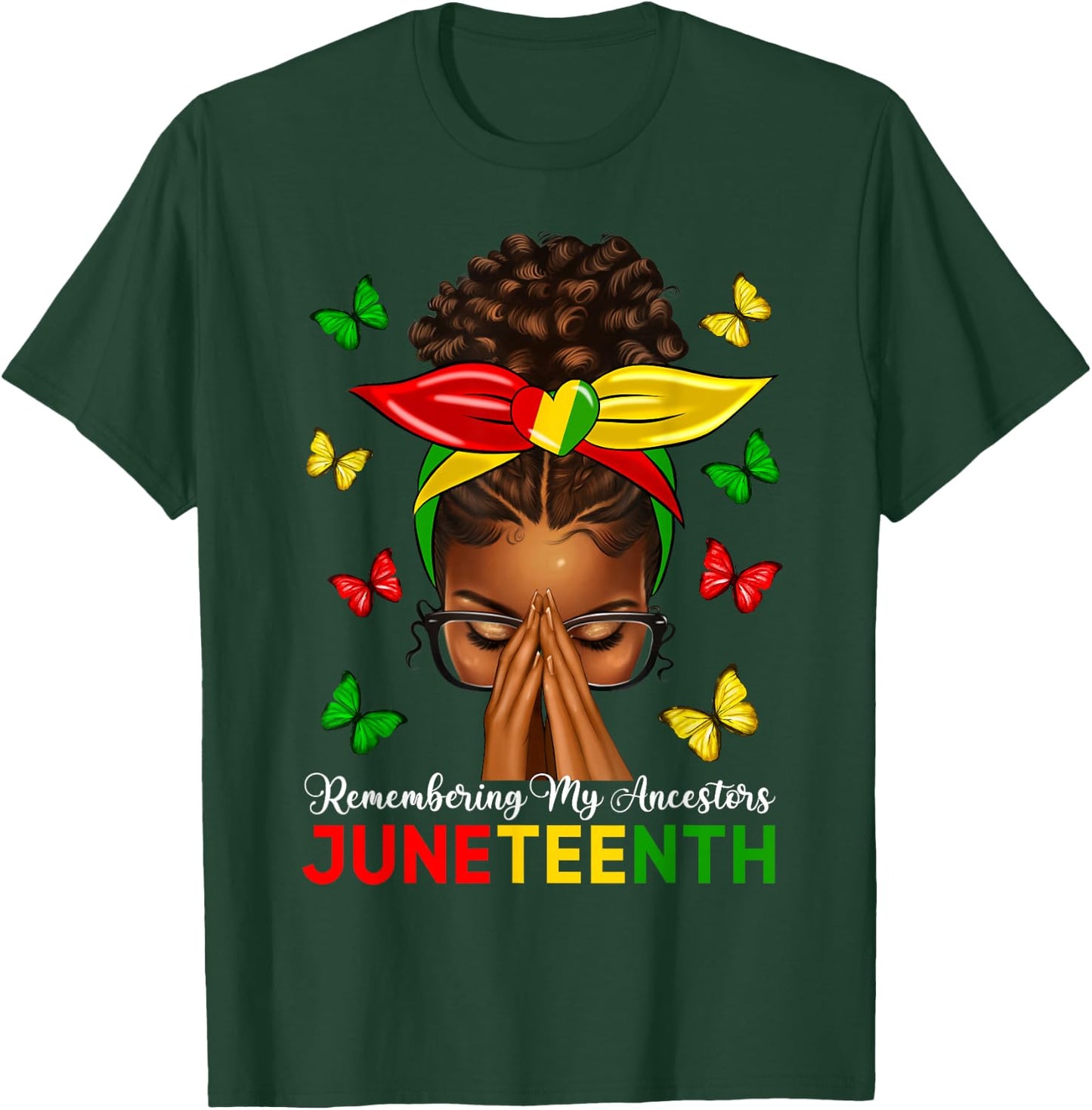 Black Women Afro Messy Bun Celebrate Juneteenth 1865 T-Shirt - T-Shirt | Forest