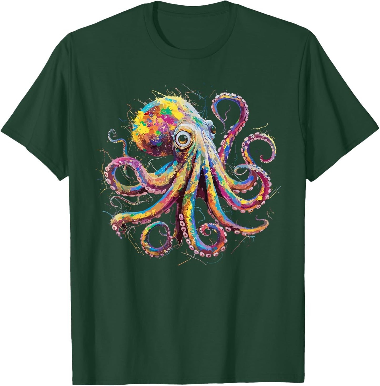 Colorful Paint Splash Octopus Art Graphic T-Shirt - T-Shirt | Forest