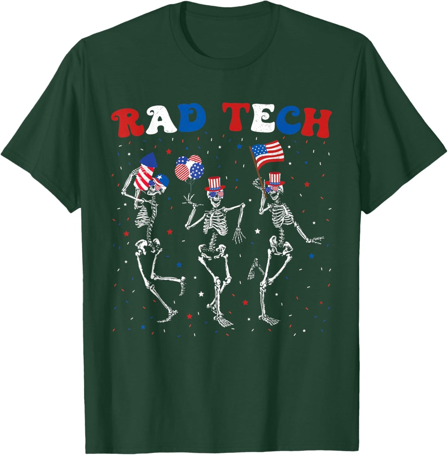 Radiology 4th of July RAD Tech X-ray Tech Skeleton Patriotic Women Men T-Shirt - T-Shirt | Forest