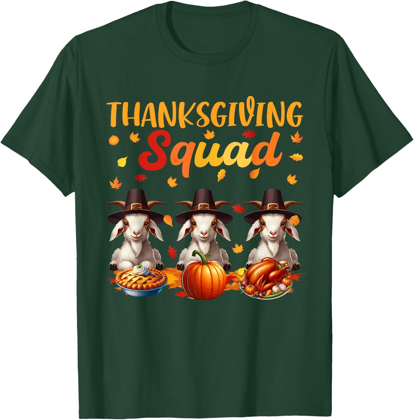Thanksgiving Squad Three Cute Goats Costume Autumn Farmer T-Shirt - T-Shirt | Forest