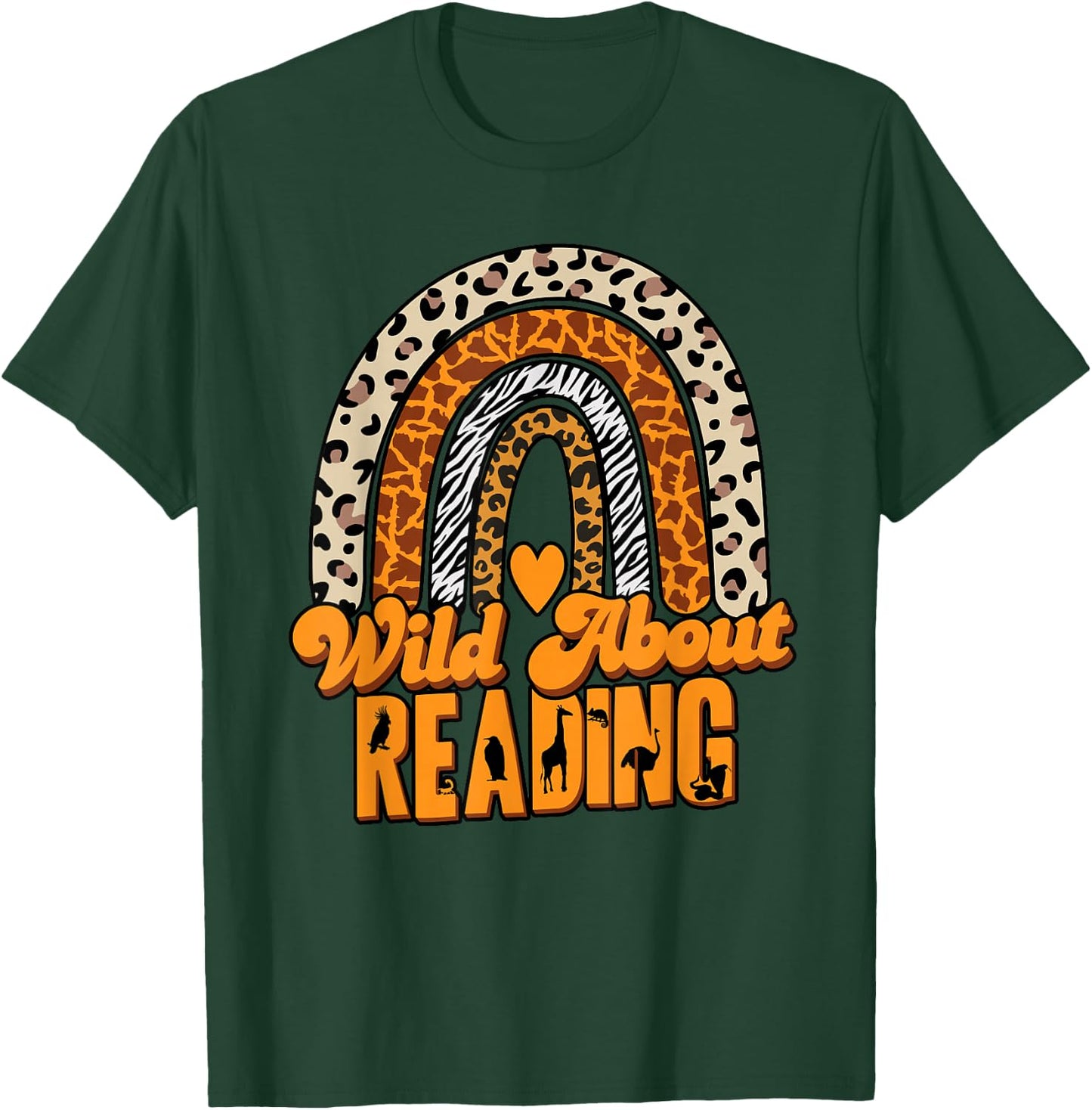 Wild About Reading Books Teacher Leopard Rainbow T-Shirt - T-Shirt | Forest