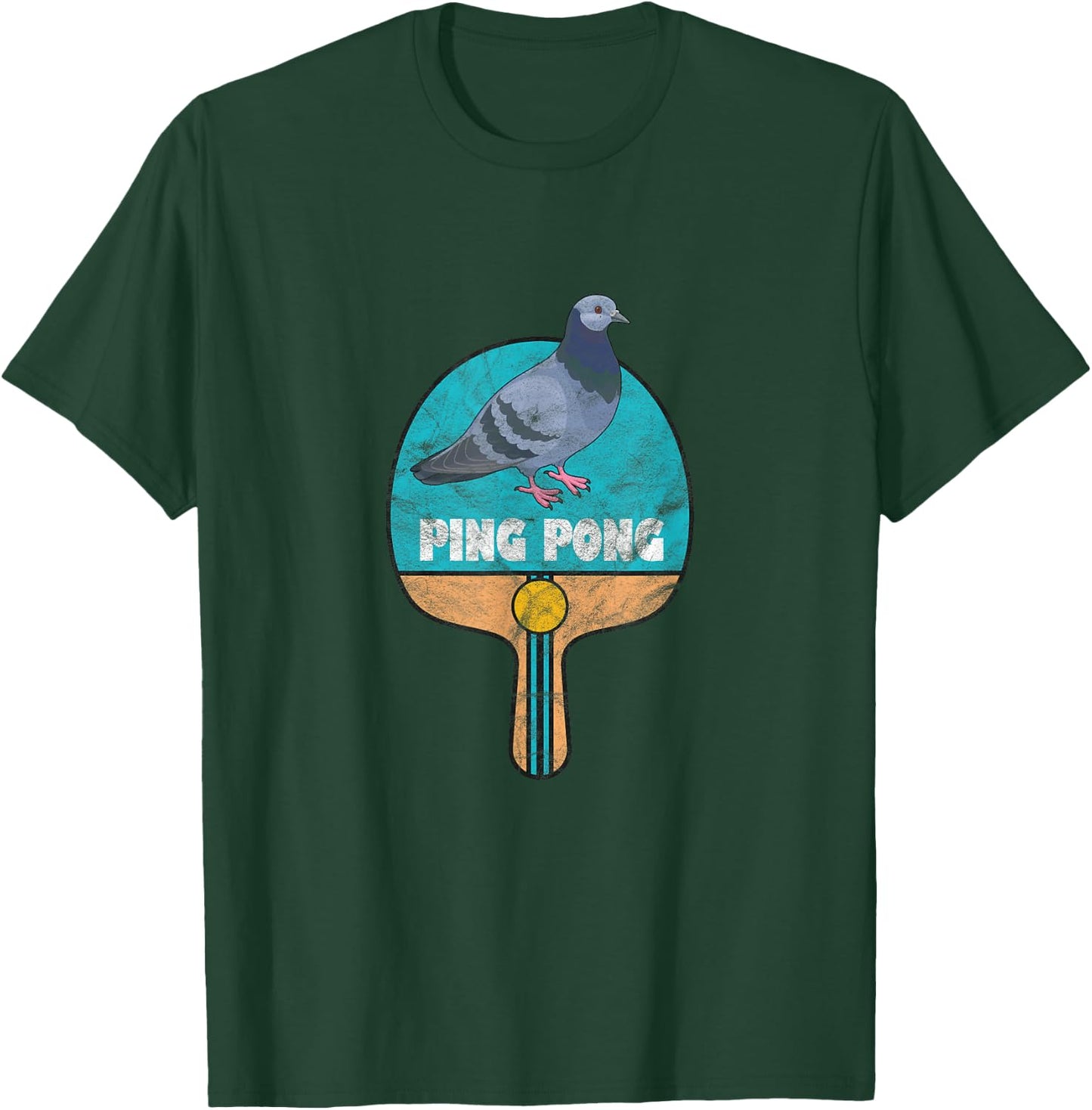 Ping Pong Paddle Pigeon Table Tennis Distressed T-Shirt - T-Shirt | Forest