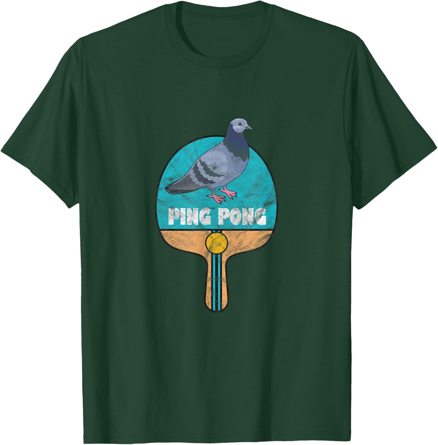Ping Pong Paddle Pigeon Table Tennis Distressed T-Shirt - T-Shirt | Forest