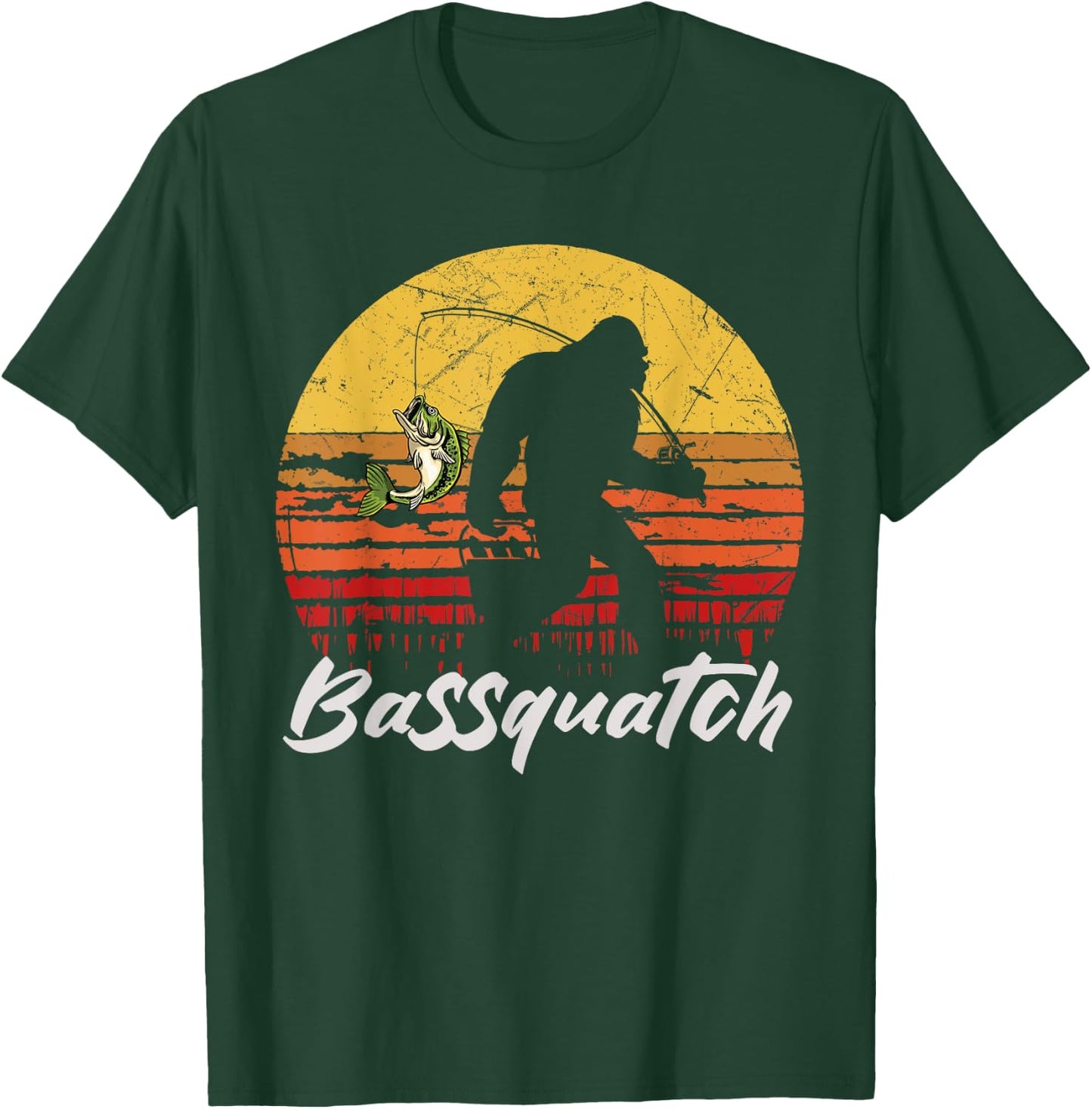 Man Outdoor Fishing Bassquatch Bigfoot Bass Fish Vintage T-Shirt - T-Shirt | Forest