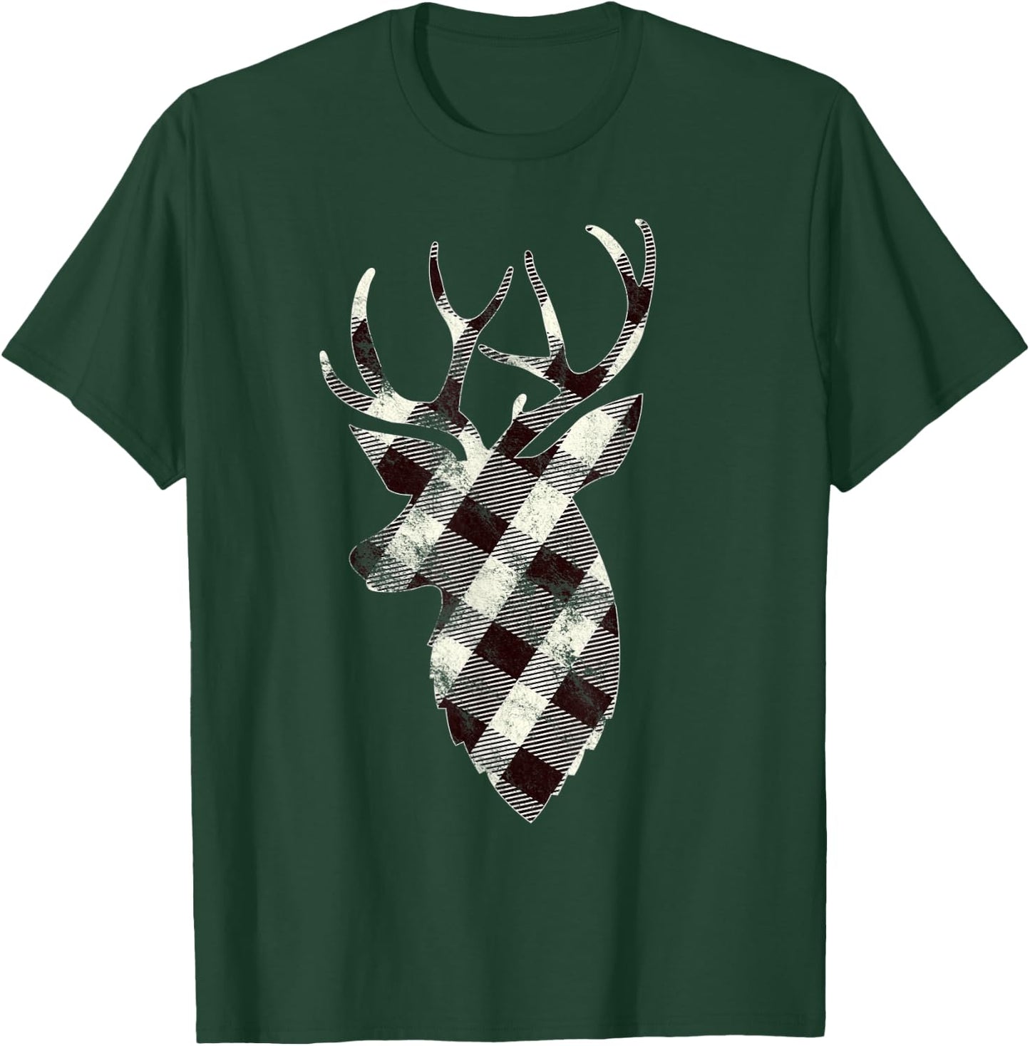 Deer Head Silhouette Gift White Buffalo Plaid Christmas T-Shirt - T-Shirt | Forest