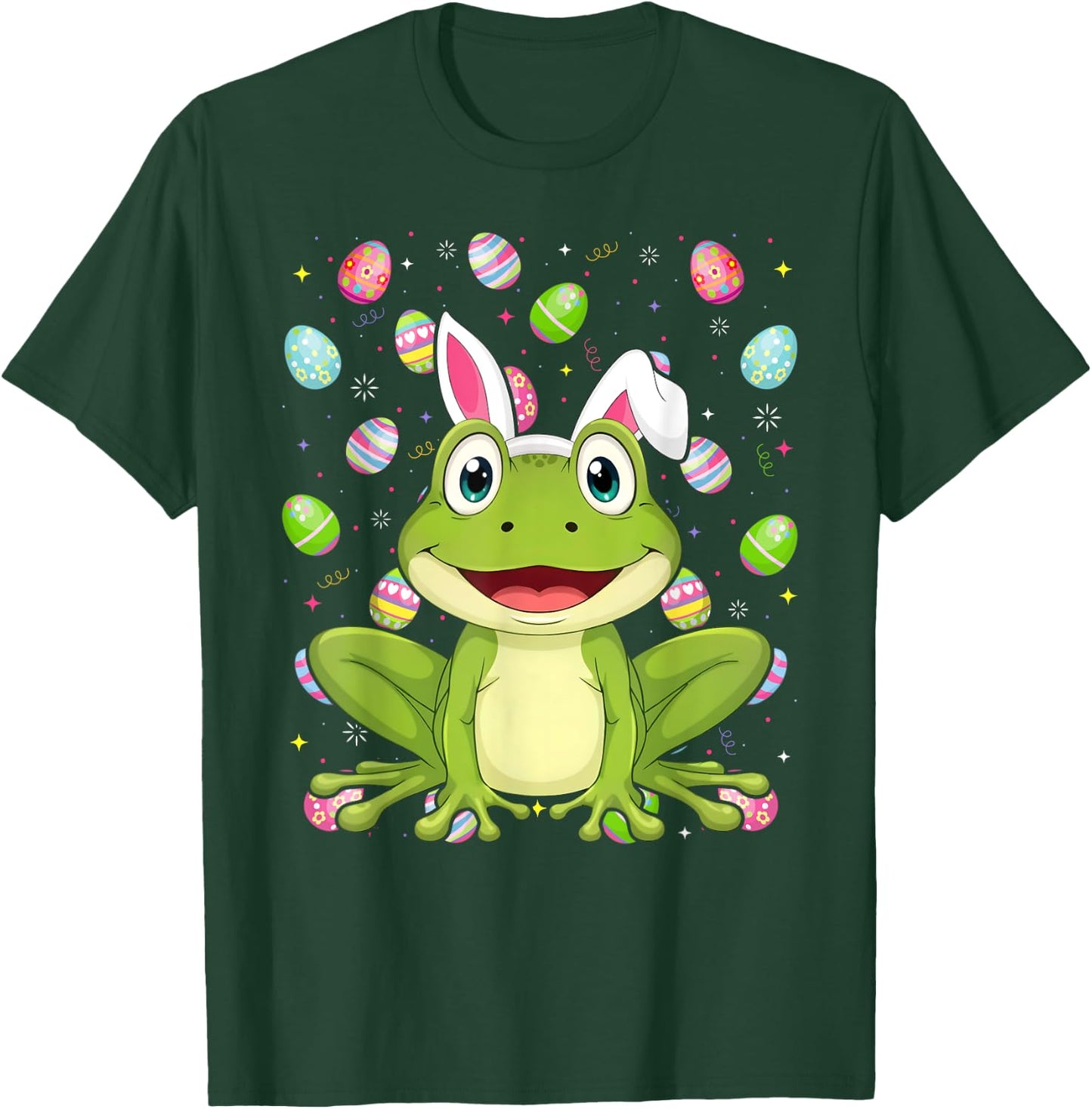 Frog Happy Easter Egg Hunt Bunny Ear Frog Easter T-Shirt - T-Shirt | Forest