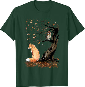 Winds of autumn Sumi-e The fox and the Owl T-Shirt - T-Shirt | Forest