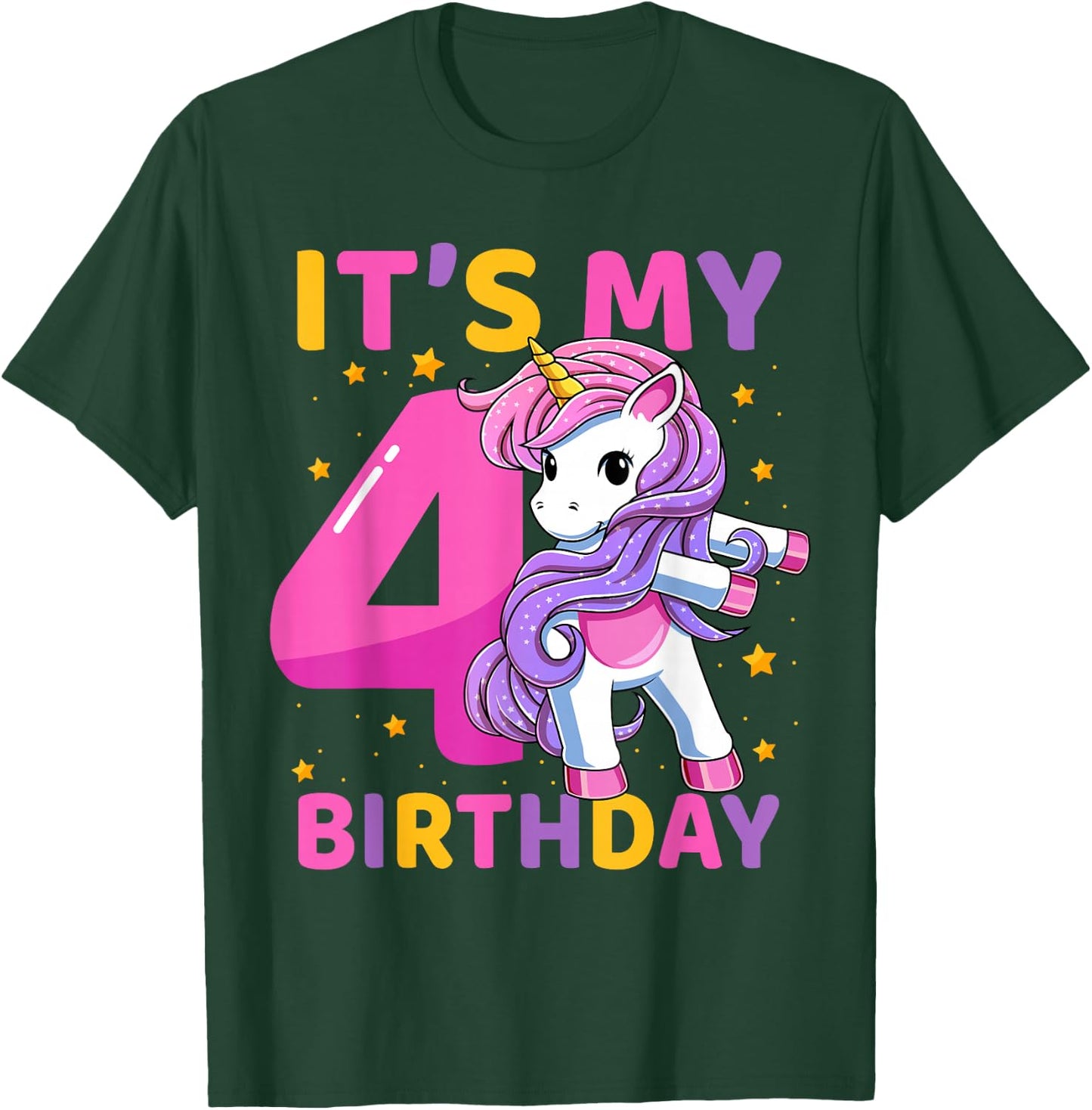 4 Years Old Unicorn Flossing 4th Birthday Party Girls Kids T-Shirt - T-Shirt | Forest